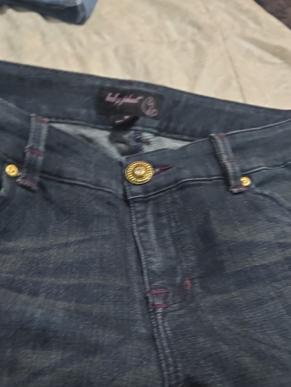 Baby Phat Dark Blue Jeans with Burgundy Rhinestone Logo - Picture 4 of 7